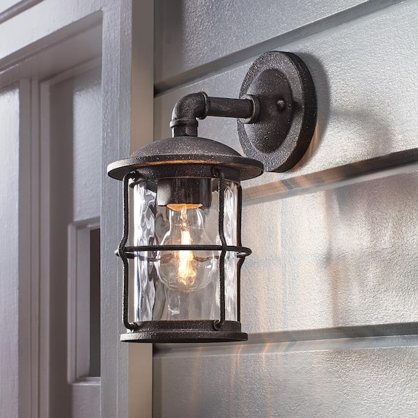 1-Light Gilded Iron 11.6 in. Hardwired Outdoor Wall Light Lantern Sconce with No Bulb Included