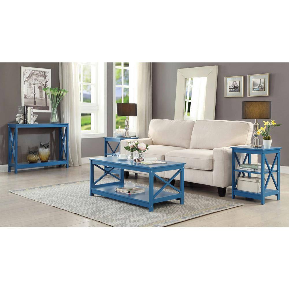 Oxford Bright Blue Transitional Square End Table with 3-Tier Shelves
