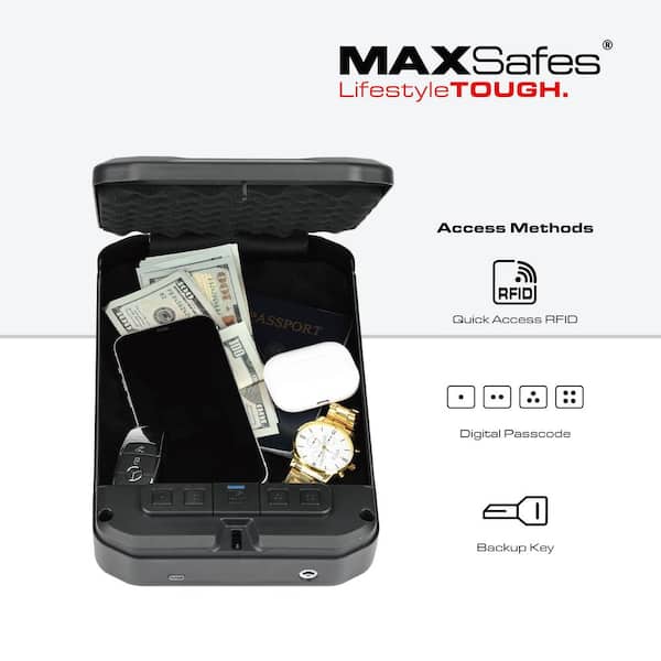 18- Gauge Steel Portable and Travel Lock Box Safe with Digital RFID Lock Access in Black