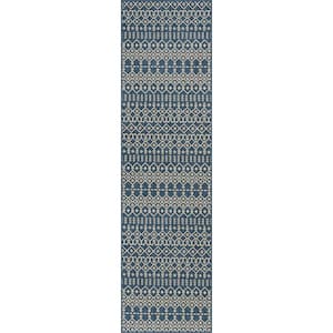Medusa Nord Blue 2 ft. 3 in. x 7 ft. 3 in. Moroccan Tribal Indoor Outdoor Distressed Runner Rug Flat Weave
