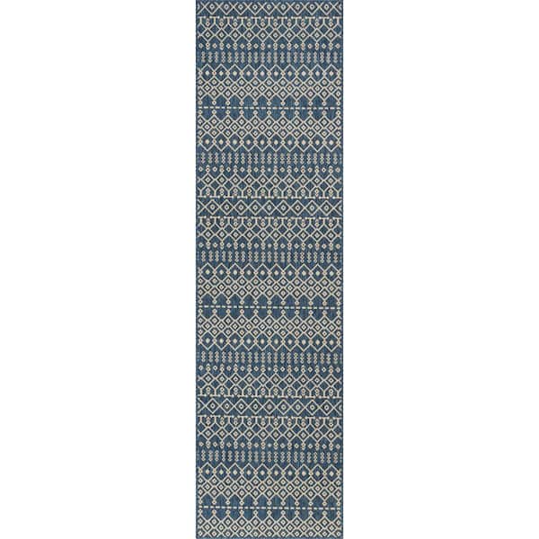 Well Woven Medusa Nord Blue Moroccan Tribal 2 ft. 7 in. x 9 ft. 10 in. Indoor/Outdoor Runner Rug
