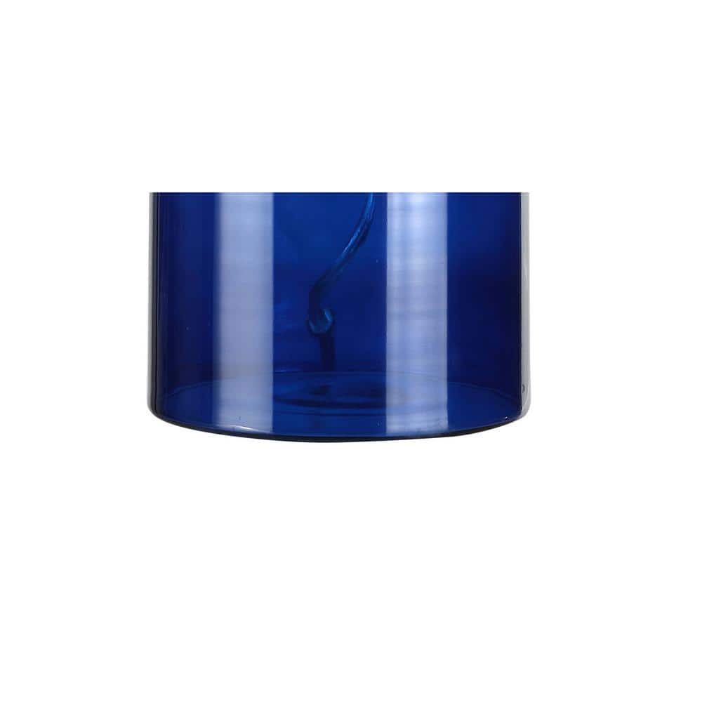 Azure Blue Glass Bottle Table Lamp with Linen Shade