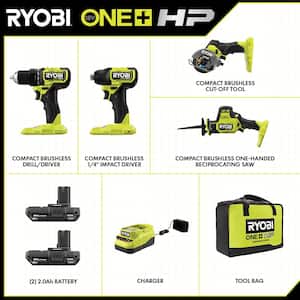 ONE+ HP 18V Brushless Cordless Compact 4-Tool Combo Kit with (2) 2.0 Ah Batteries, Charger, and Bag