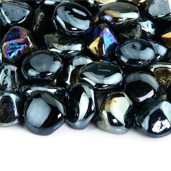 Midnight Black Fire Glass Diamonds, Fire Pit Crystals Home Depot