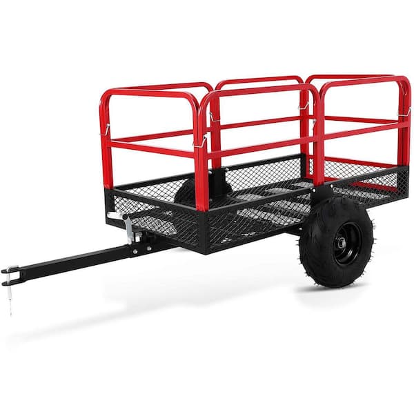 22 cu. ft. Red and Black Steel Garden Cart,1500 LBS ATV Trailer Wagon Garden Dump Cart for Tractor, ATV, UTV, Lawn Mower