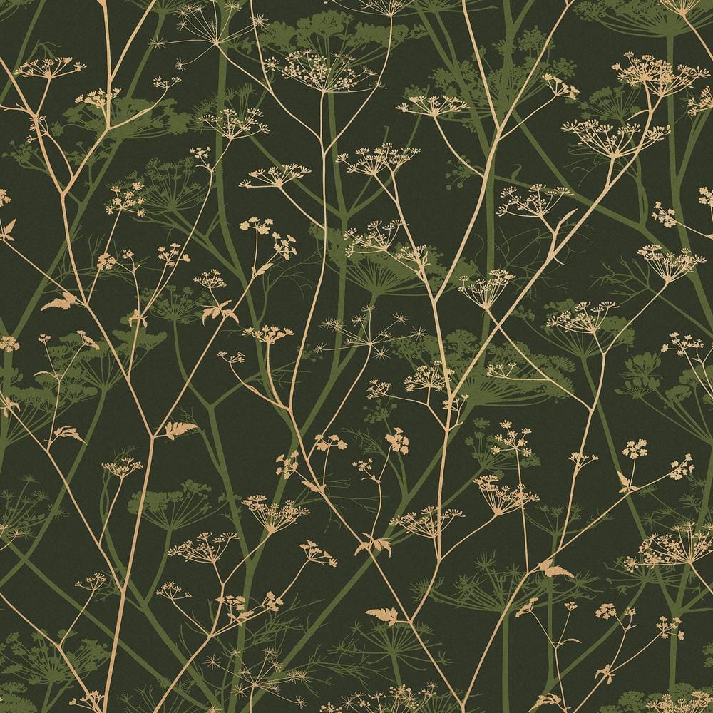 Sage and Gold Wild Chervil Floral Wallpaper Roll