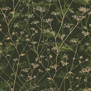 Clarissa Hulse Wild Chervil Sage and Gold Green Removable Wallpaper Sample