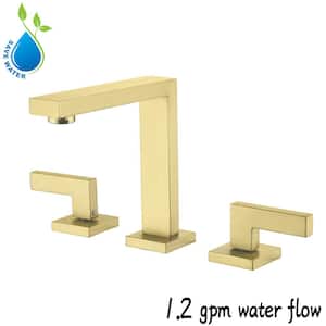 8 in. Widespread Double Handles High Arc Bathroom Sink Faucet in Brushed Gold Supply Line Included