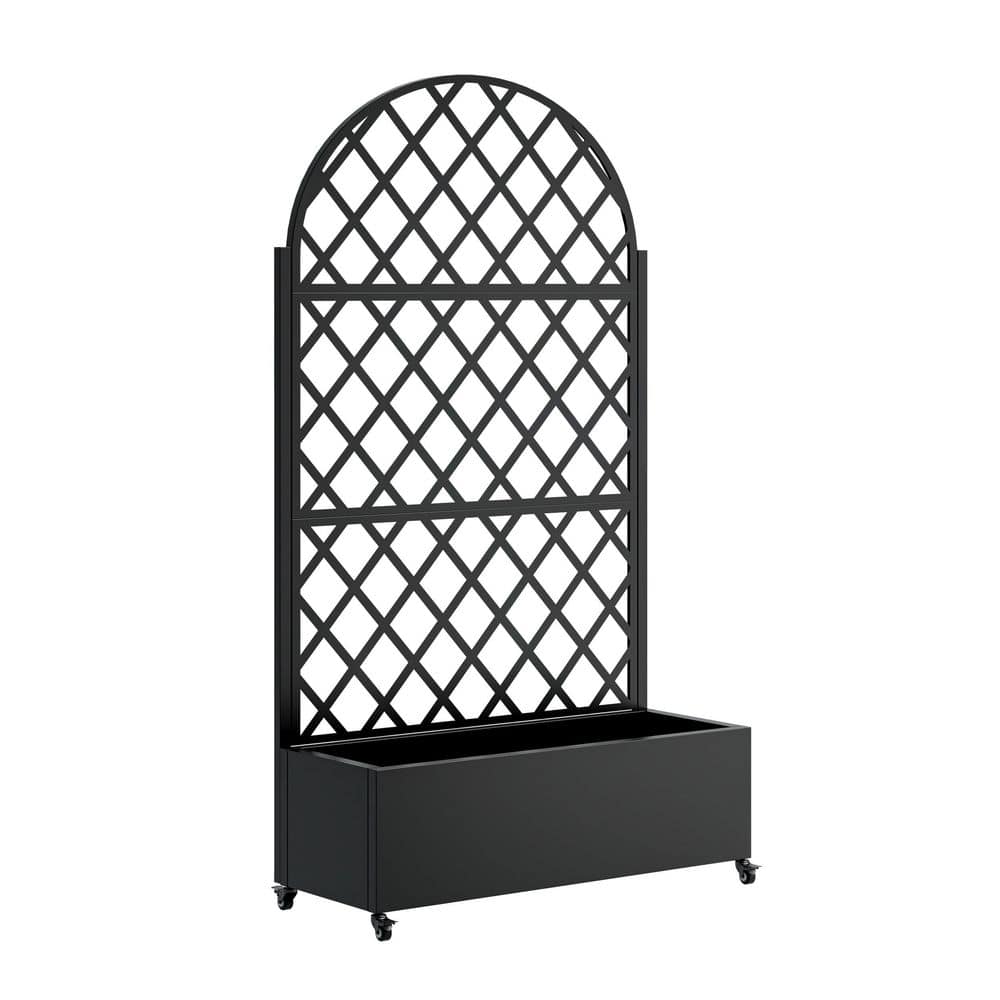 35.43 in. L x 15.74 in. W x 73.21 in. H Round Raised Garden Bed with Trellis and Wheels Black Metal Planter Box price history on PriceWatchPro