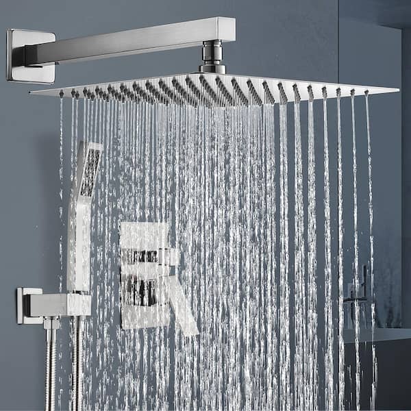 Rainfull Single-Handle 1-Spray Square Shower Faucet with 12 in. shower head in Brushed Nickel Valve Included