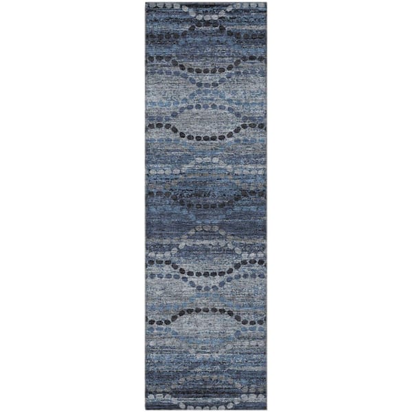 Mayfield Premium Machine Washable Abstract AMF2031 Navy 2 ft. x 7 ft. Runner Rug