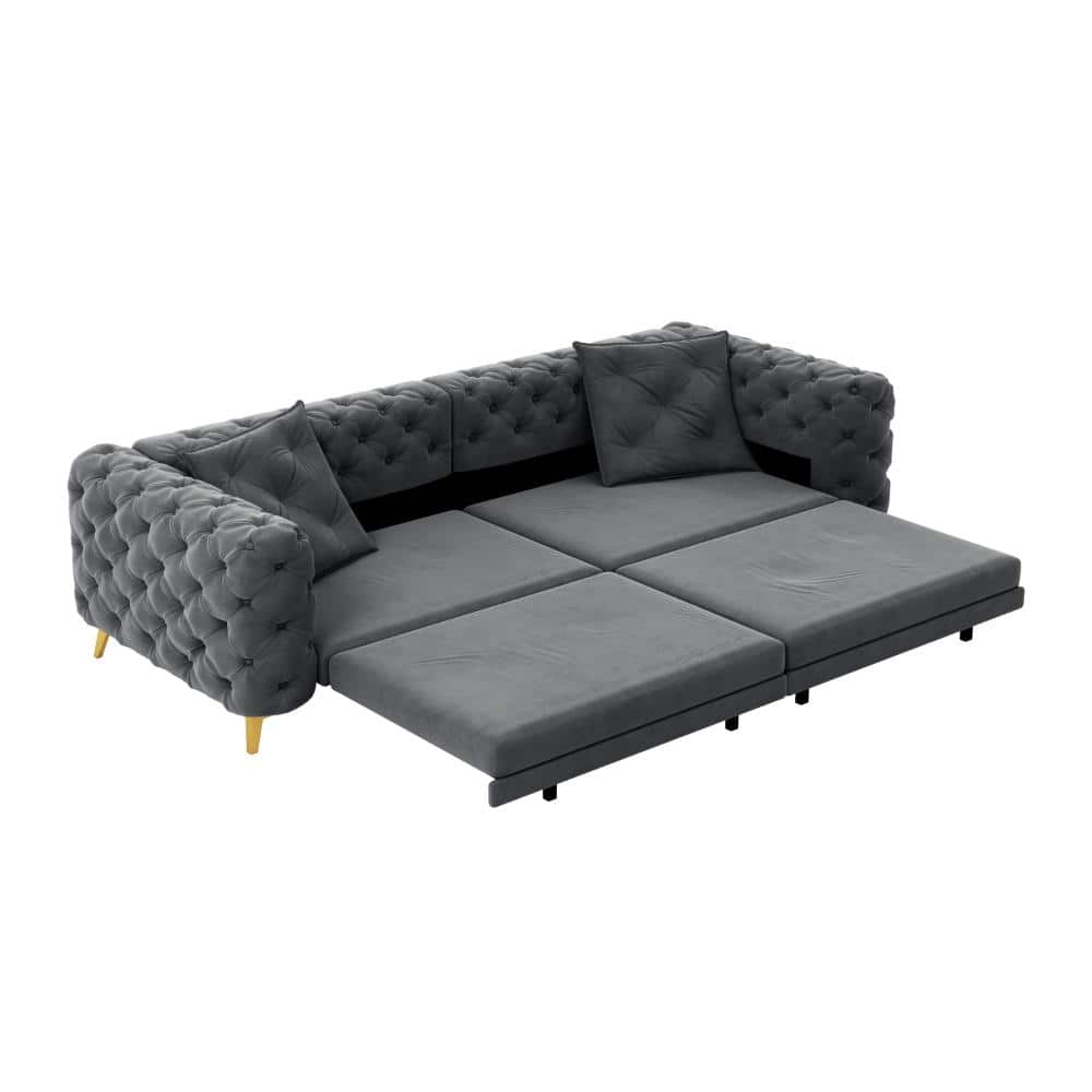 97.7 in. W Square Arm Velvet Rectangle Pull Out Sofa in Dark Gray with Movable Ottoman price history on PriceWatchPro