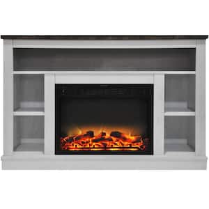 Oxford 47 in. Electric Fireplace with Enhanced Log Insert and White Mantel