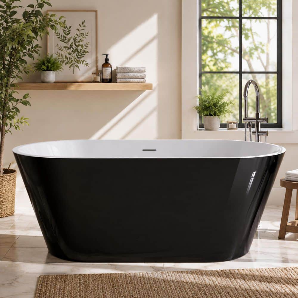 YA−MAN EP-30B BLACK Zeafive Ane 55 in. x 27.5 in. Acrylic Freestanding Soaking Bathtub