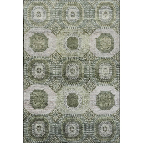 Mayfield Premium Machine Washable Abstract AMF1926 Olive 10 ft. x 14 ft. Area Rug
