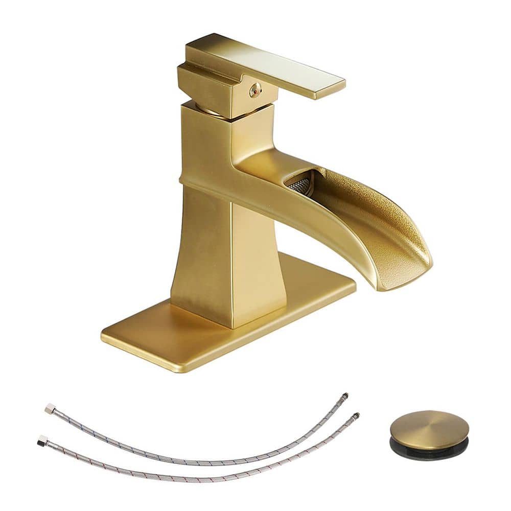 Waterfall Single Handle Stainless Steel Bathroom Faucet with Deckplate in Brushed Gold price history on PriceWatchPro