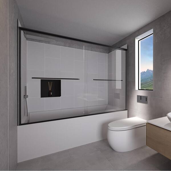 NuVo Dove Grey-Rainier 60 in. L x 36 in. W x 83 in. H Rectangular Tub/ Shower Combo Unit in Matte Black Left Drain