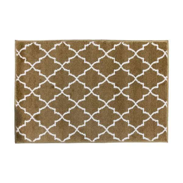 SUSSEXHOME Trellisville Collection Cotton Beige 2 ft. x 3 ft. Jute Backing Non Slip Indoor Area Rug