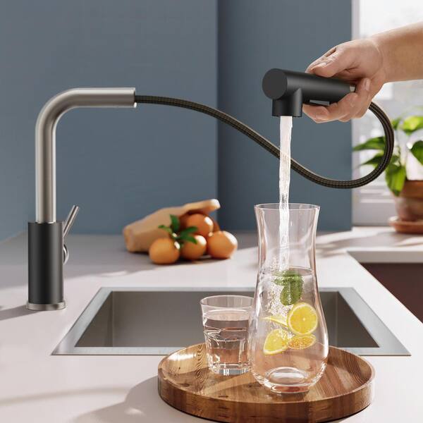 Single Handle Pull Down Sprayer Kitchen Faucet with Pull Out Spray Wand in Black Brushed Nickel