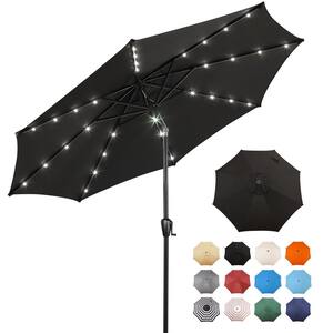 9 ft. Steel Market Solar Lighted 8-Rib Round Patio Umbrella in Black