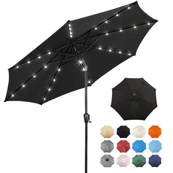 Sun-Ray 9 ft. Steel Market Solar Lighted 8-Rib Round Patio Umbrella in ...