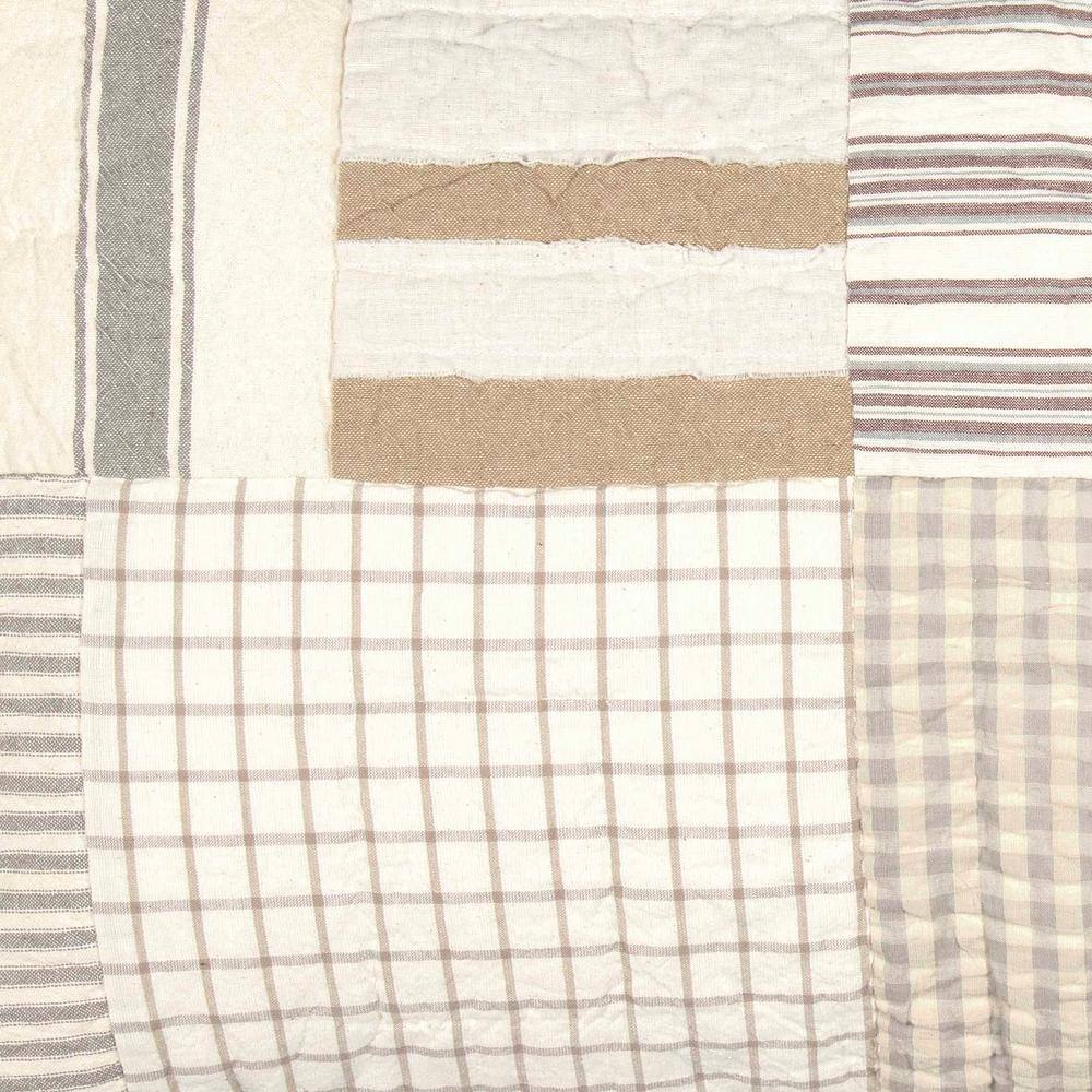 Grace Patchwork Creme White Cotton Standard Sham with Burlap Ruffle