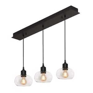 Laney 3-Light Black, Clear Shaded Pendant Light with Clear Seeded Glass Shade