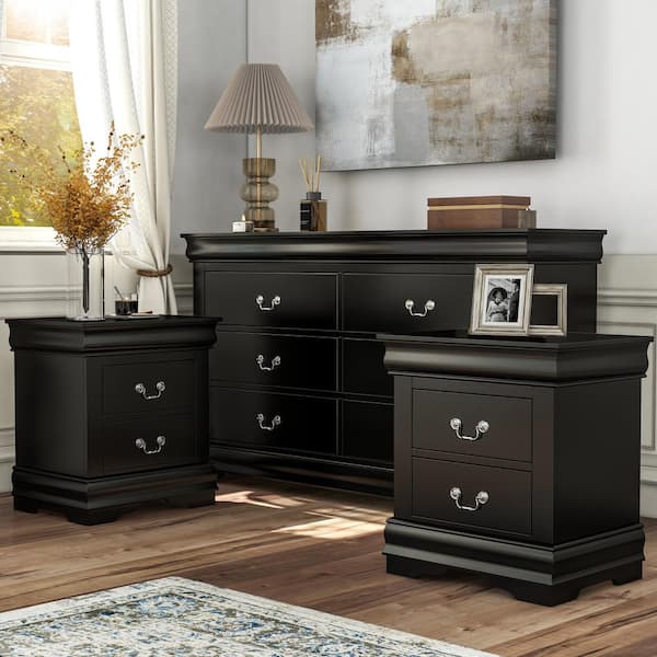 Furniture of America Burkhart Black 2 Drawer 21.63 in. W Set of 2 Nightstand and Dresser
