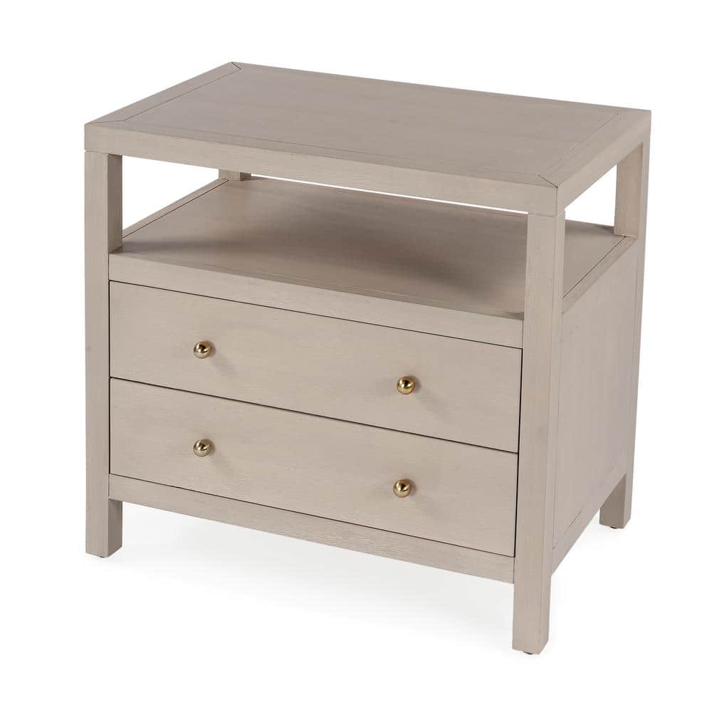 Nora Antique Taupe 2-Drawer Acacia Wood Nightstand
