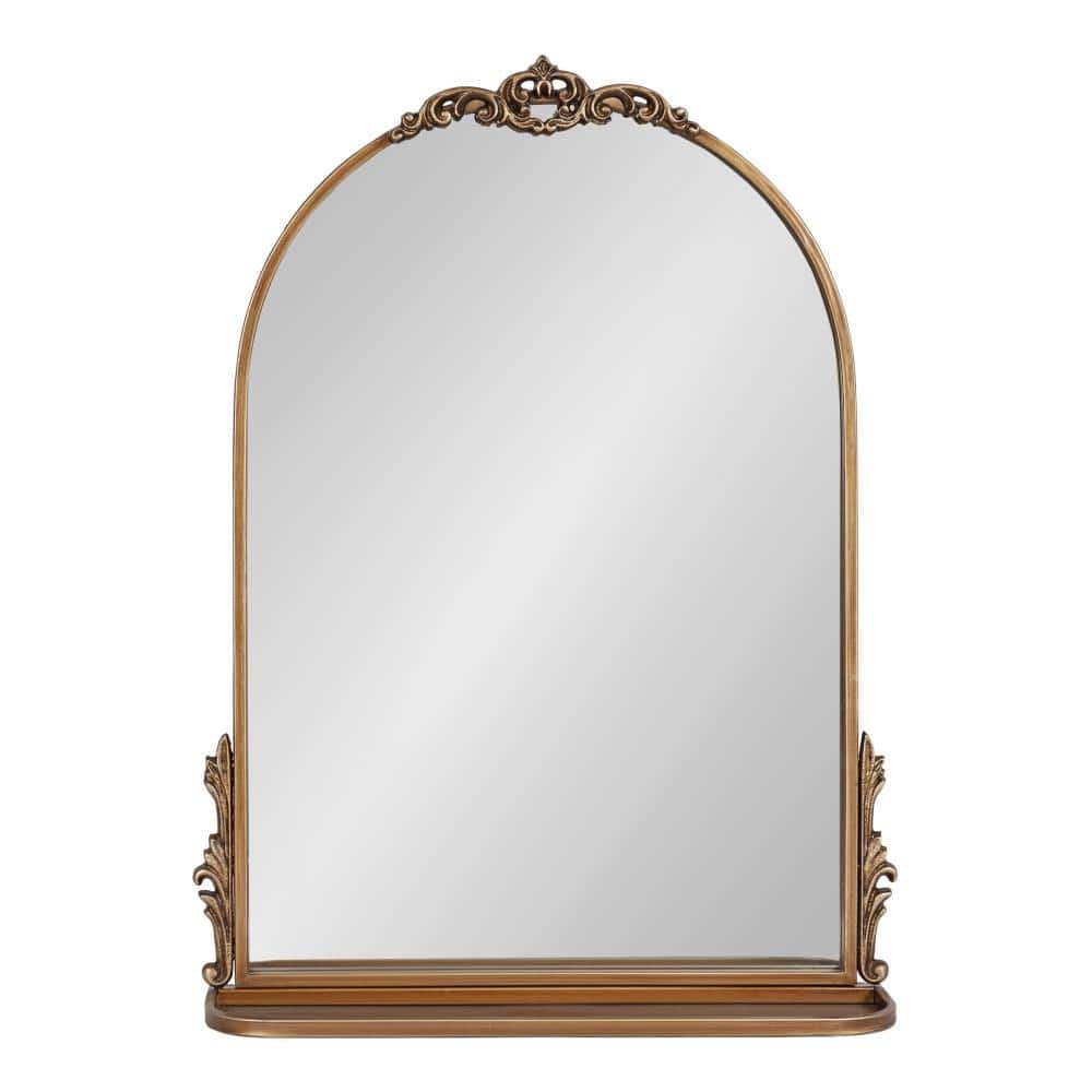 Antique Gold Arched Wall Mirror with Shelf and Ornate Garland