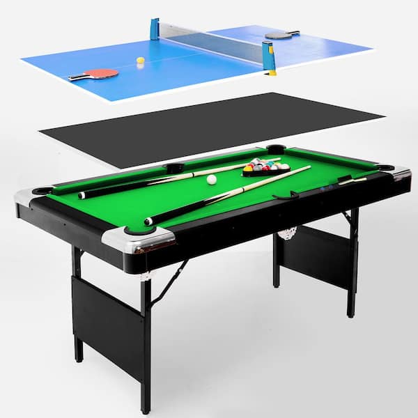 Huluwat 66 in. 3-in-1 Billiards Table Table Tennis Table Family Game Table with Complete Billiards and Table Tennis Equipment
