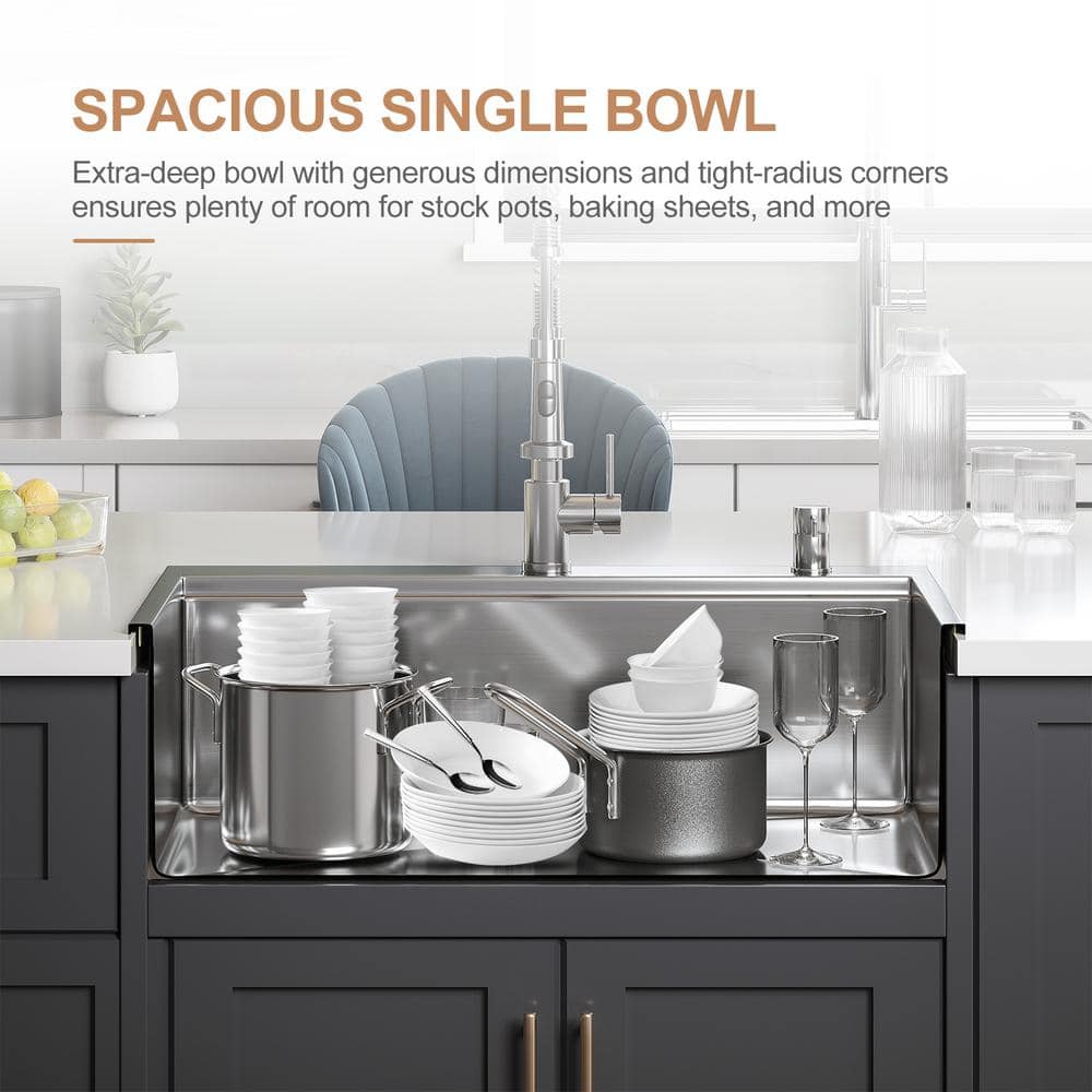 Gideon 33'' Stainless Steel Drop-In Kitchen Sink with Workstation
