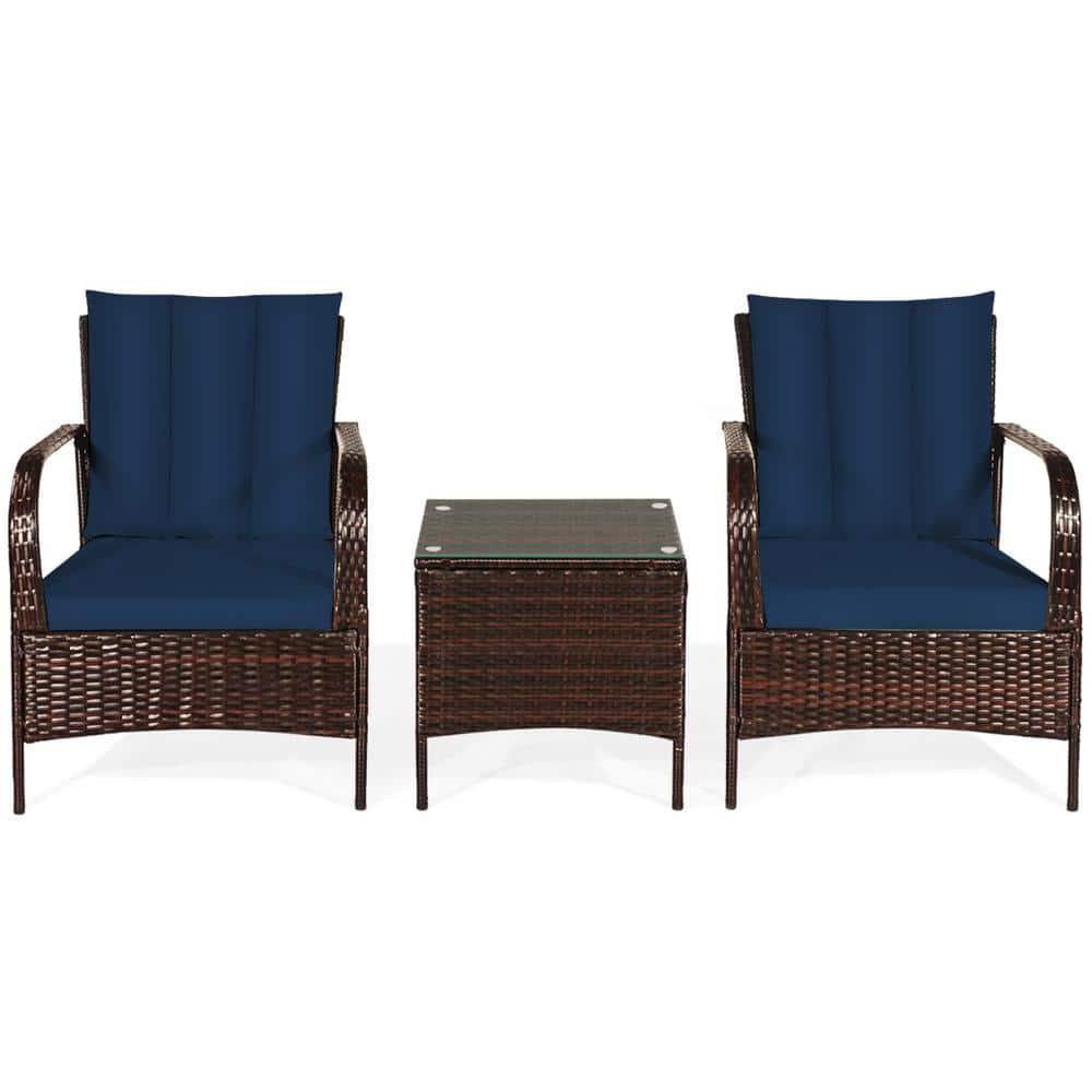 Island 3-Piece Wicker Patio Conversation Set with Navy Cushions price history on PriceWatchPro