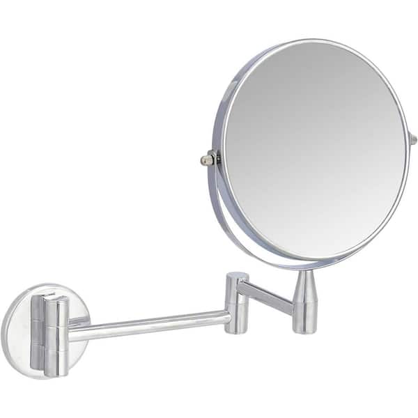 6.69 in. W x 6.69 in. H Round 360° Extendable Arm and Double-Side Magnifying Wall Mounted Bathroom Makeup Mirror, Chrome
