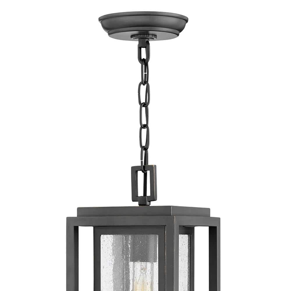 Transitional Oil Rubbed Bronze LED Pendant with Clear Seedy Glass