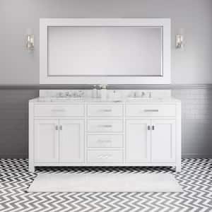 72 in. W x 21 in. D Vanity in White with Marble Vanity Top in Carrara White, Mirror and Chrome Faucets