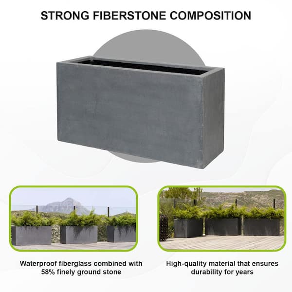 Jort Medium 20 in. Tall Grey Fiberstone Indoor Outdoor Modern Rectangular Planter