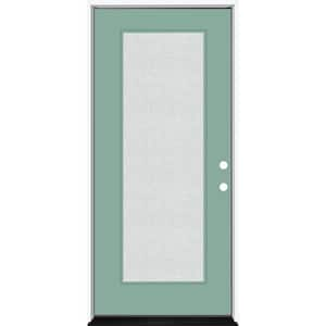 Legacy 36 in. x 80 in. Full Lite Rain Glass LHIS Primed Quarry Finish Fiberglass Prehung Front Door