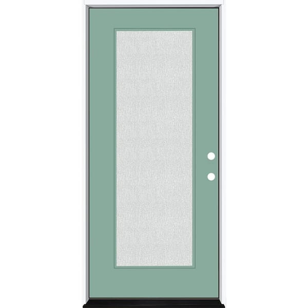 Steves & Sons Legacy 36 in. x 80 in. Full Lite Rain Glass LHIS Primed Quarry Finish Fiberglass Prehung Front Door