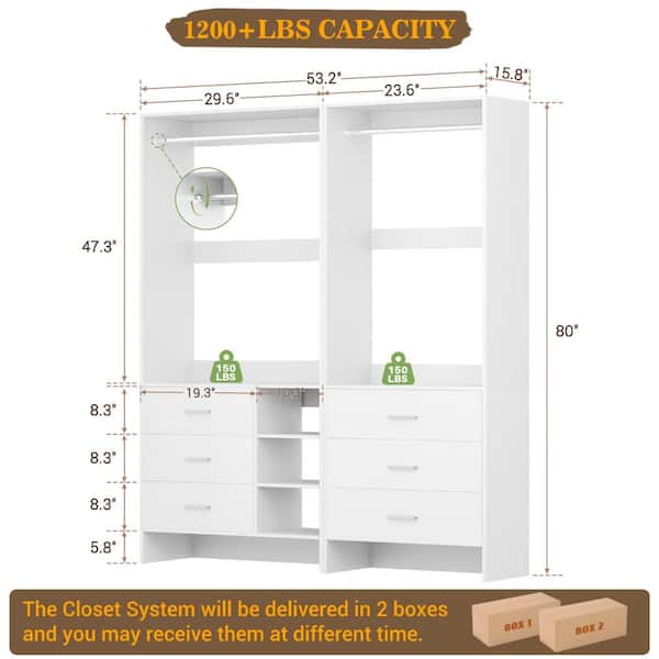 Aheaplus Closet System with 6 Drawers wood Walk-in Closet or Small