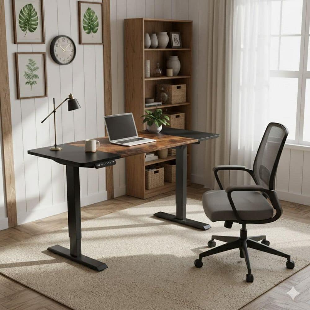 Homy Casa YDK 55 in. Brown & Black Rectangular Adjustable Height