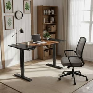 YDK 55 in. Brown & Black Rectangular Adjustable Height Electric Standing Desk with Memory Controller and Type-C Charging