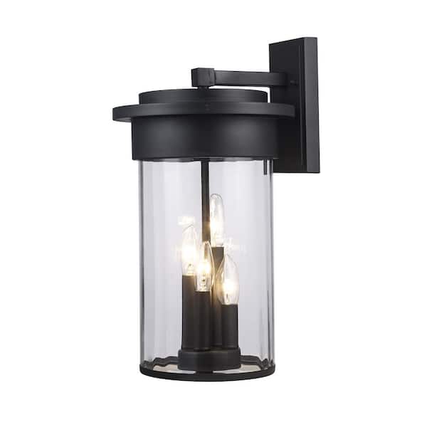 Bel Air Lighting Carmel 4-Light Black Outdoor Wall Light Fixture with Clear Glass