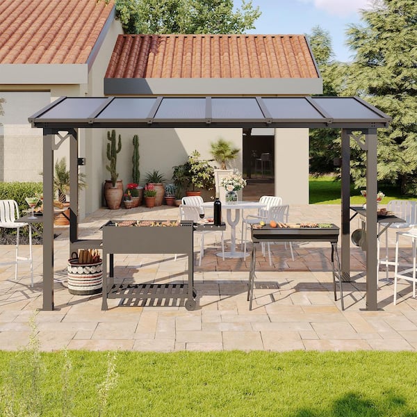 Sizzim 12 ft. x 5.5 ft. Black Polycarbonate Roof Grill Gazebo with