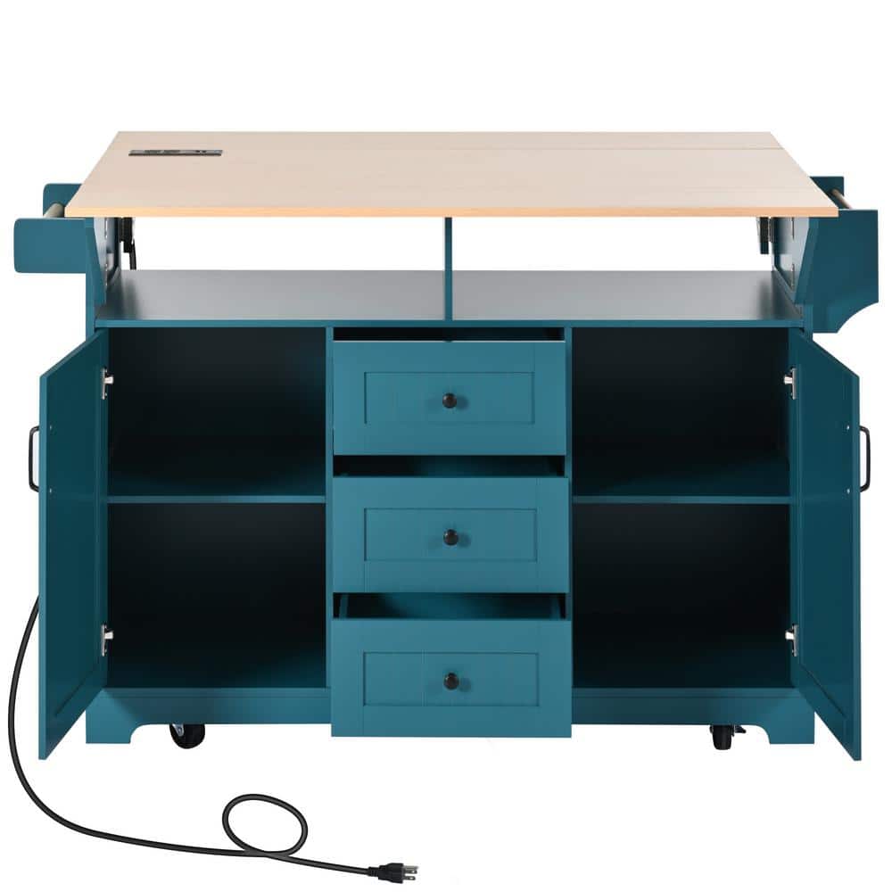 grossag Blue Wood 55.7 in. Large Kitchen Island with 2 Drop Leaf