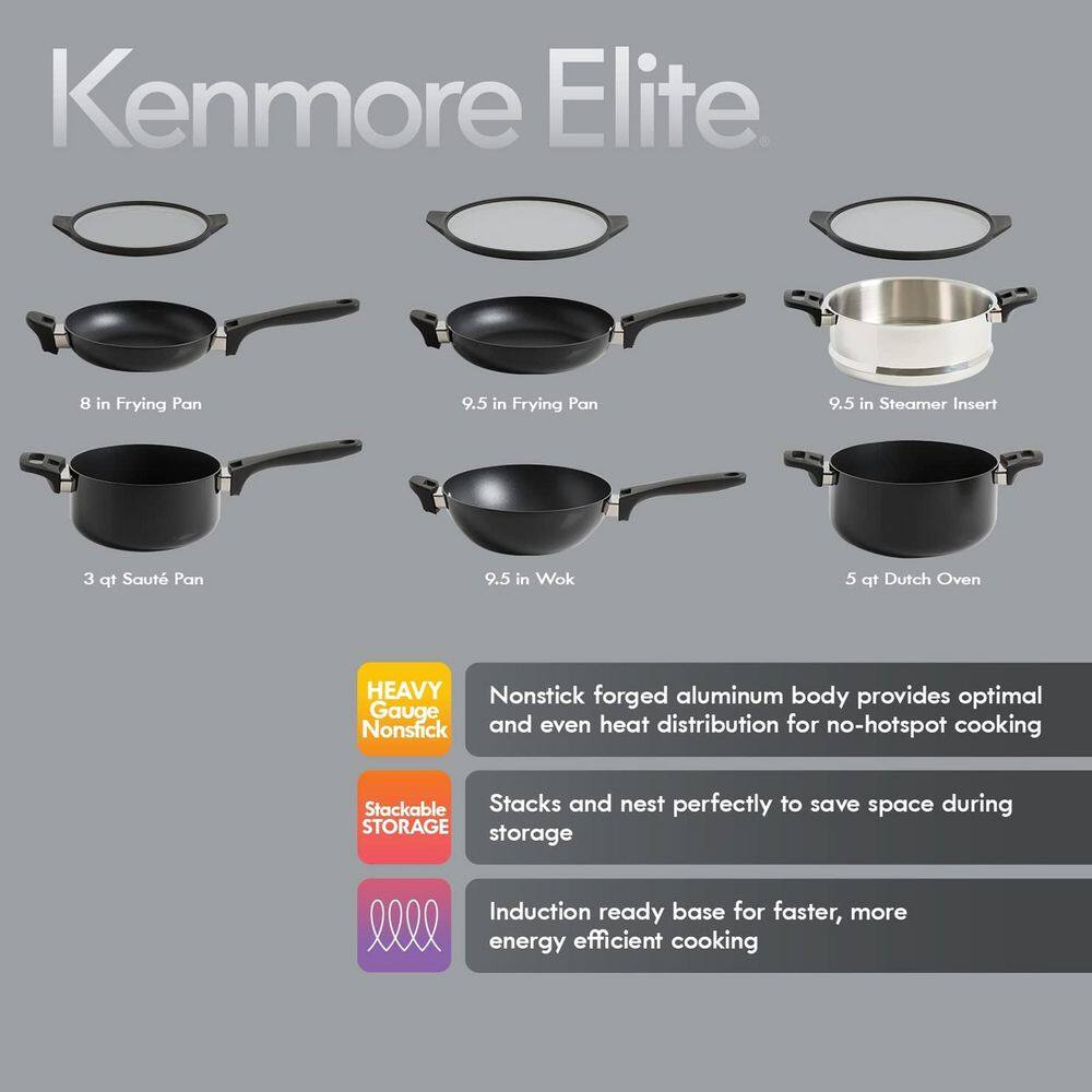 Kenmore Elite 9-Piece Black Nonstick Aluminum Stackable Cookware Set