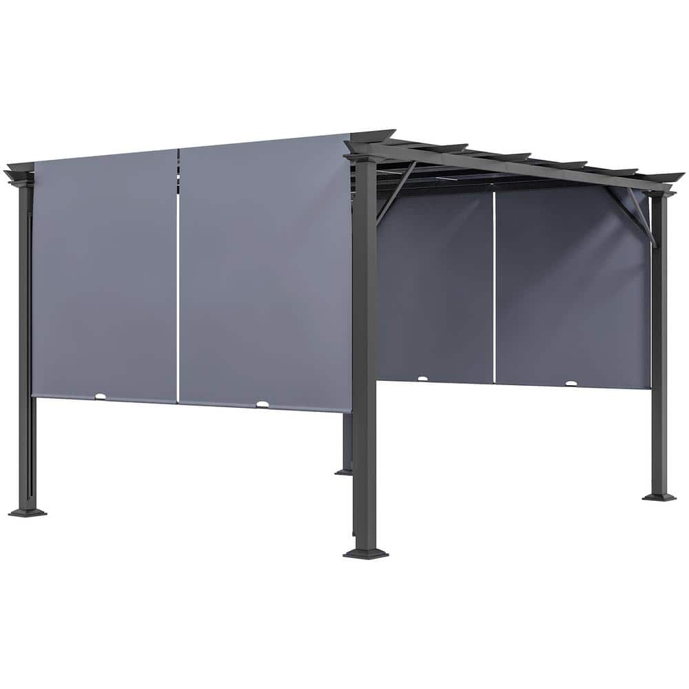 Steel Polyester 11.8 ft. x 10 ft. Gray Retractable Pergola Canopy