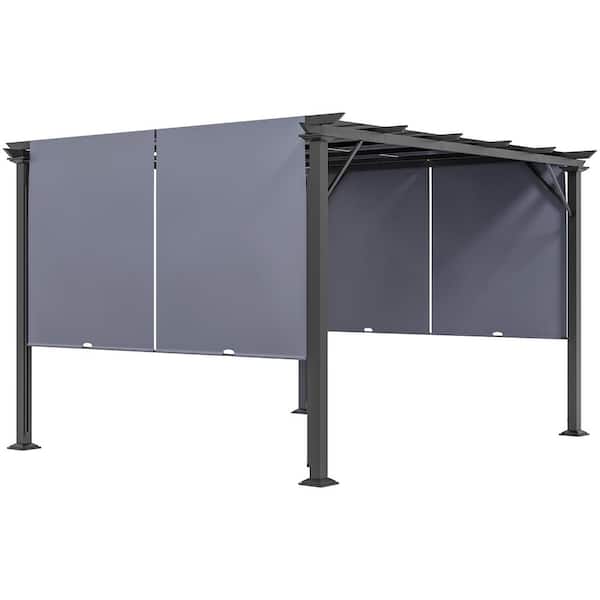 Steel Polyester 11.8 ft. x 10 ft. Gray Retractable Pergola Canopy
