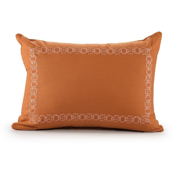 Unbranded Dainty Delicate Cinnamon Red/Orange Embroidered Border Soft Poly Fill 14 in. x 20 in. Indoor Throw Pillow