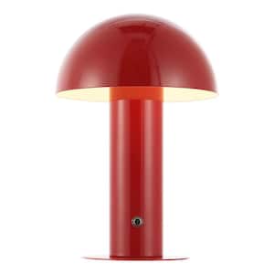 Boletus 10.75 in. Contemporary Bohemian Rechargeable/Cordless Iron Dimmable Integrated LED Mushroom Table Lamp, Red